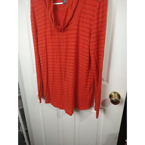 Chelsea & Theodore Woman L Pullover Red Tank Lined Burnout Striped Long Sleeve - Picture 6 of 9